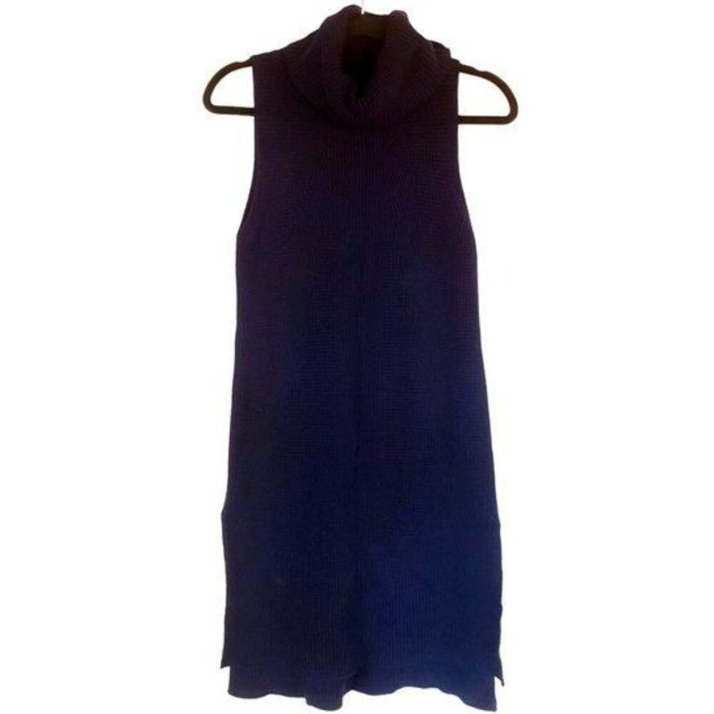 WHBM wool blend knit dress Small sleeveless turtleneck‎ navy split hem